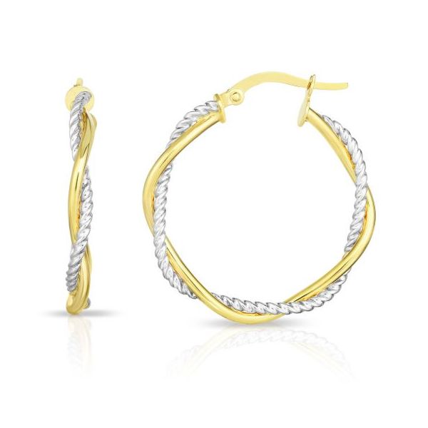 14K White and Yellow Gold Twisted Hoop Earrings Texas Gold Connection greenville, TX