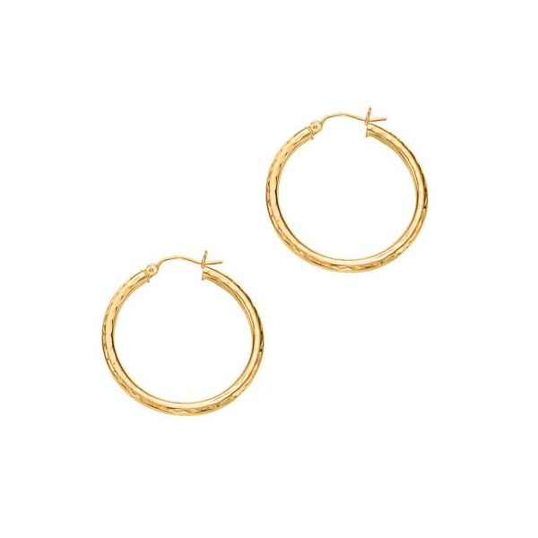 14K Yellow Gold 3mm Diamond Cut Hoop Earring Texas Gold Connection greenville, TX