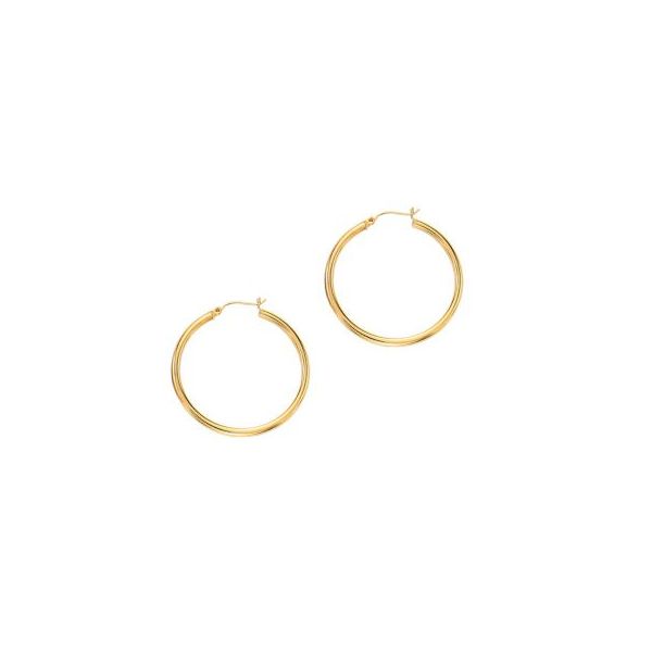 14Kt Yellow Gold 3.0X40mm Round Tube Shiny Hoop Earring with Hinged Clasp Texas Gold Connection greenville, TX