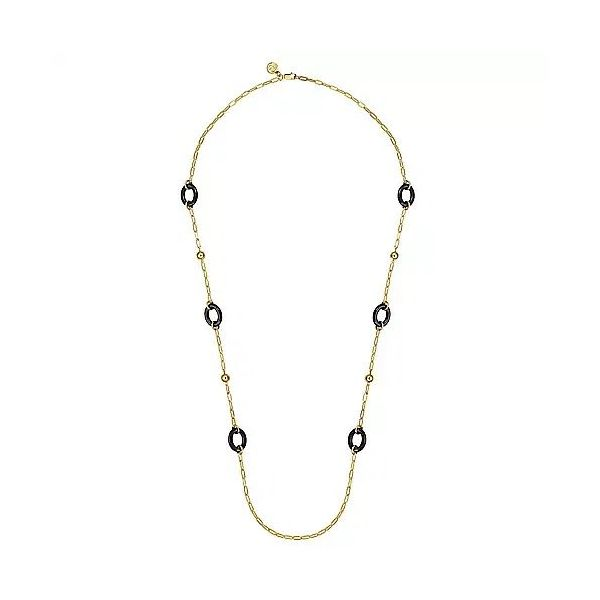 14K Yellow Gold Bujukan and Black Oval Ceramic Link Station Necklace Image 2 Texas Gold Connection Greenville, TX