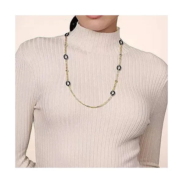 14K Yellow Gold Bujukan and Black Oval Ceramic Link Station Necklace Image 3 Texas Gold Connection Greenville, TX