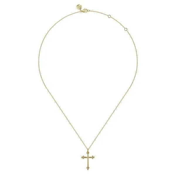 14K Yellow Plain Gold Bujukan 24mm Cross Necklace Image 2 Texas Gold Connection Greenville, TX