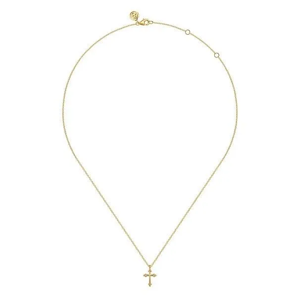 14K Yellow Plain Gold Bujukan 12mm Cross Necklace Image 3 Texas Gold Connection Greenville, TX