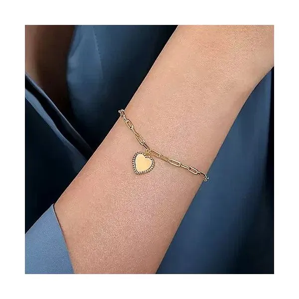 14K Yellow Plain Gold Tennis Bracelet with Personalized Heart Charm Image 3 Texas Gold Connection Greenville, TX