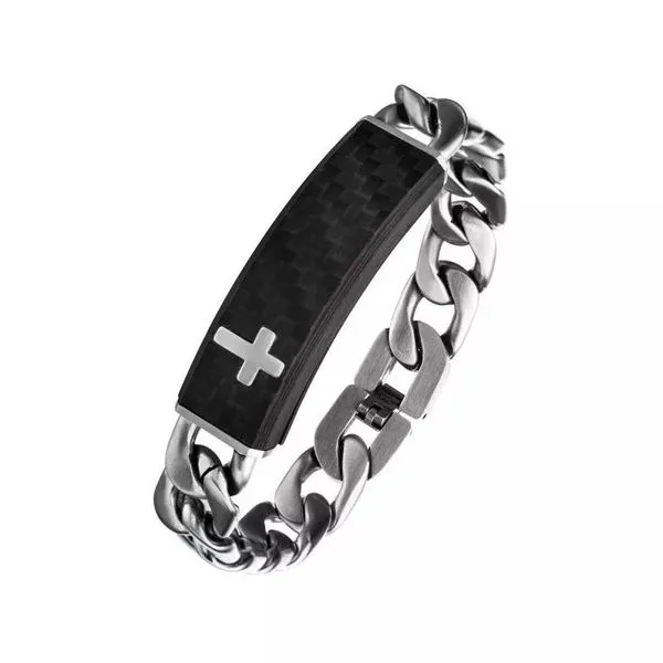 INOX Jewelry Carbon Fiber Black with Cross & Steel Adjustable Link ID Bracelet Image 2 Texas Gold Connection Greenville, TX