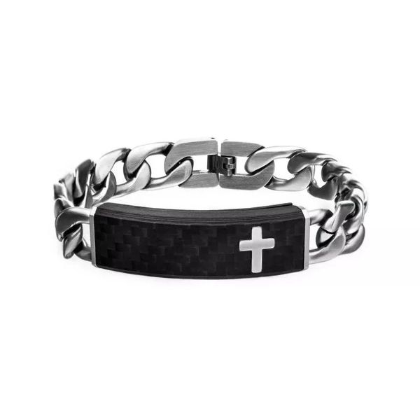 INOX Jewelry Carbon Fiber Black with Cross & Steel Adjustable Link ID Bracelet Texas Gold Connection greenville, TX