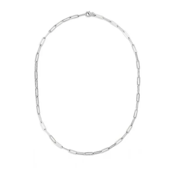 Sterling Silver Polished 4MM Flat Paperclip Link Chain Necklace with Lobster Clasp. Image 2 Texas Gold Connection Greenville, TX