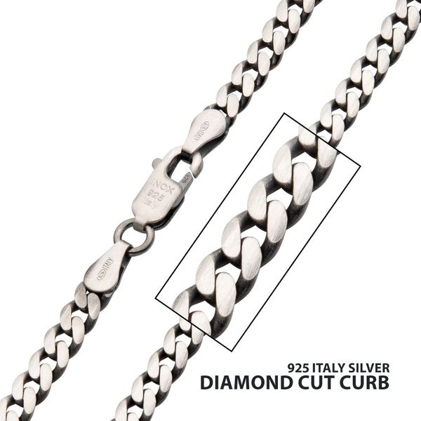 4.4mm 925 Italy Silver Black Rhodium Plated Brushed Satin Finish Diamond Cut Curb Chain Necklace Texas Gold Connection greenville, TX