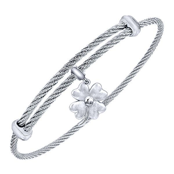 Sterling Silver Cable Bracelet With four leaf clover charm Image 2 Texas Gold Connection Greenville, TX