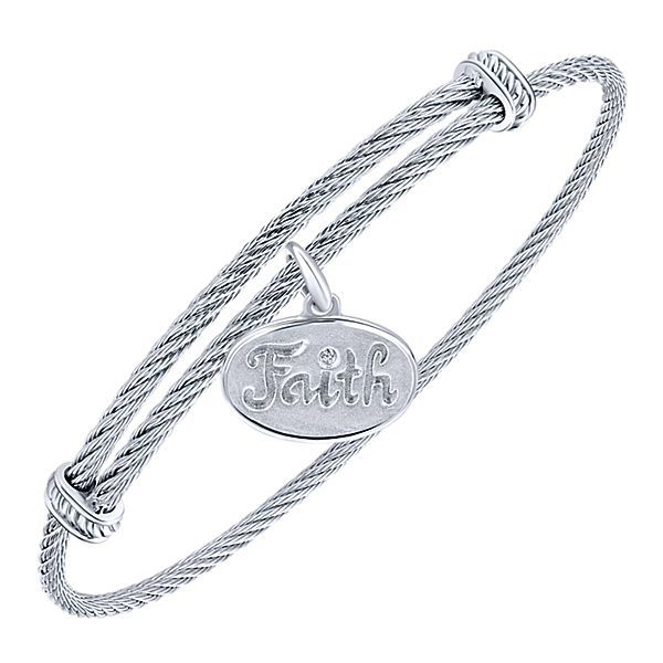White Stainless Steel/ Sterling Silver Cable Bracelet With FAITH Charm with 0.01 diamond Image 2 Texas Gold Connection Greenville, TX