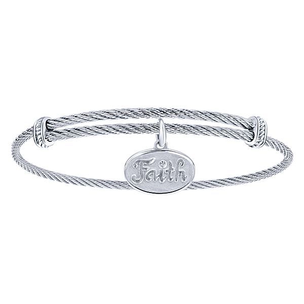 White Stainless Steel/ Sterling Silver Cable Bracelet With FAITH Charm with 0.01 diamond Texas Gold Connection Greenville, TX