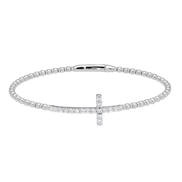 Platinum Finish Sterling Silver Cross Flexible Bracelet with Simulated Diamonds Texas Gold Connection Greenville, TX