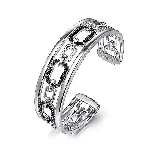925 Sterling Silver Black Spinel Bujukan Link Chain Cuff Bracelet Image 2 Texas Gold Connection Greenville, TX