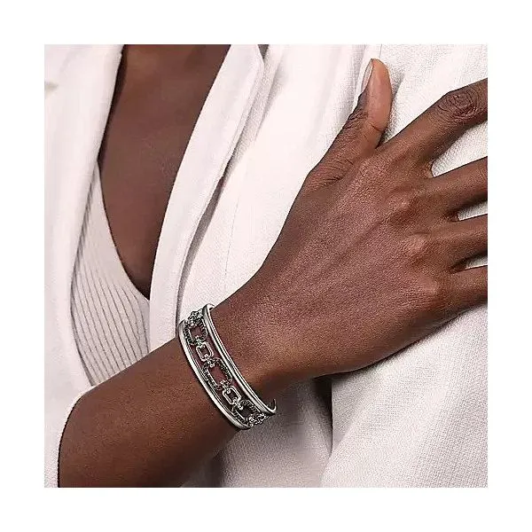 925 Sterling Silver Black Spinel Bujukan Link Chain Cuff Bracelet Image 4 Texas Gold Connection Greenville, TX