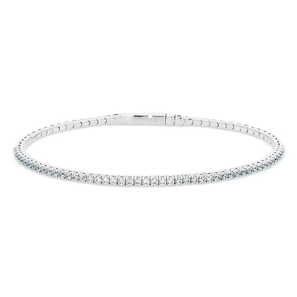 Platinum Finish Sterling Silver Single Row Flexible Bracelet with 1.75mm Simulated Diamonds Texas Gold Connection Greenville, TX