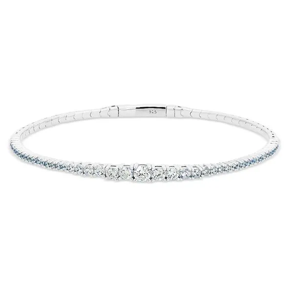Platinum Finish Sterling Silver Single Row Flexible Bracelet with Small Graduated Simulated Diamonds Texas Gold Connection Greenville, TX