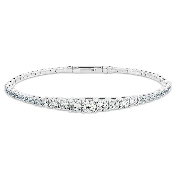 Platinum Finish Sterling Silver Single Row Flexible Bracelet with Large Graduated Simulated Diamonds Texas Gold Connection Greenville, TX
