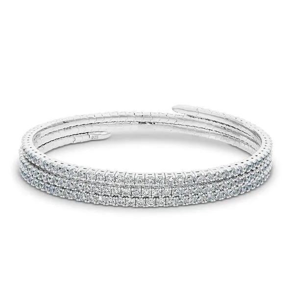 Platinum Finish Sterling Silver Triple Wrap Flexible Bracelet with Simulated Diamonds Texas Gold Connection Greenville, TX