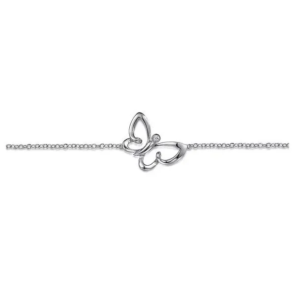 Sterling Silver Chain Bracelet with White Sapphire Butterfly Charm Image 2 Texas Gold Connection Greenville, TX