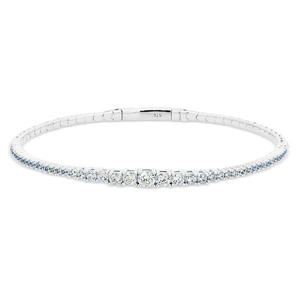 Platinum Finish Sterling Silver Single Row Flexible Bracelet with Small Graduated Simulated Diamonds Texas Gold Connection greenville, TX
