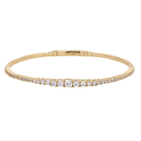 Gold Vermeil Sterling Silver Single Row Flexible Bracelet with Small Graduated Simulated Diamonds Texas Gold Connection greenville, TX