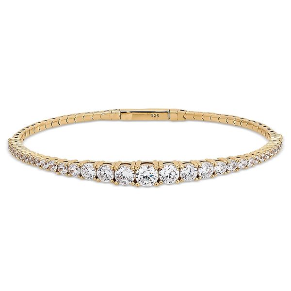 Gold Vermeil Sterling Silver Single Row Flexible Bracelet with Large Graduated Simulated Diamonds Texas Gold Connection greenville, TX