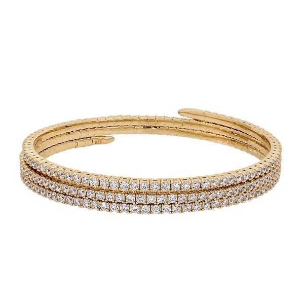 Gold Vermeil Finish Sterling Silver Triple Wrap Flexible Bracelet with Simulated Diamonds Texas Gold Connection greenville, TX