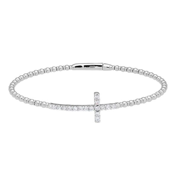 Platinum Finish Sterling Silver Cross Flexible Bracelet with Simulated Diamonds Texas Gold Connection greenville, TX