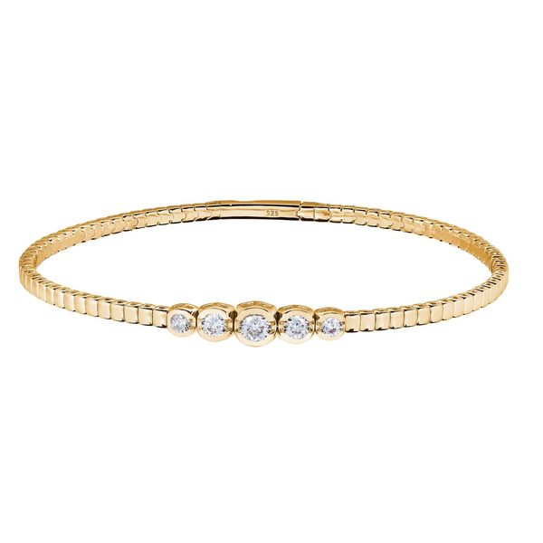 Gold Vermeil Sterling Silver Flexible Bracelet with 5 Graduated Bezel Set Simulated Diamonds Texas Gold Connection greenville, TX
