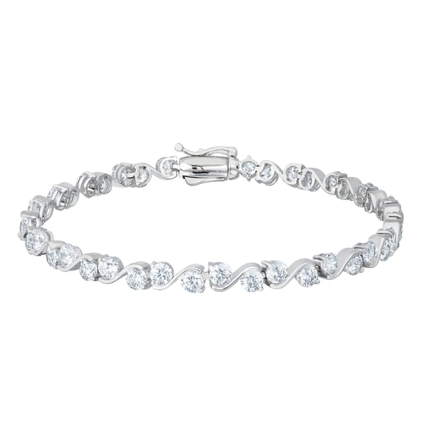 925 Silver Two Stone Simulated Diamond Waves Tennis Bracelet Texas Gold Connection greenville, TX