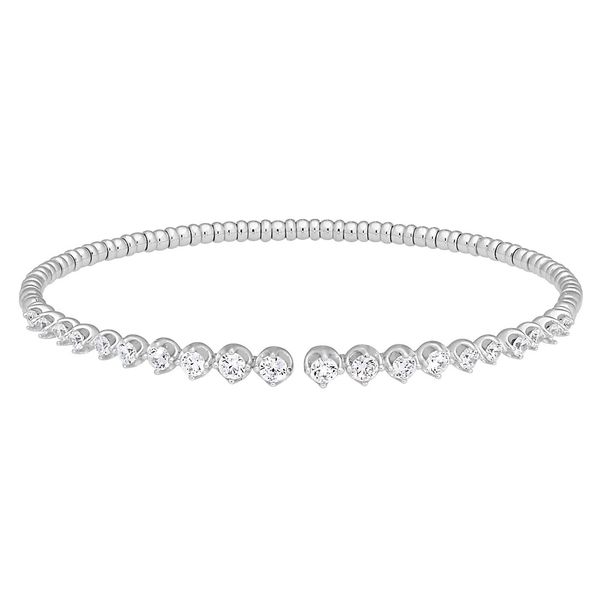 Platinum Finish Sterling Silver Open Top Flexible Bracelet with Graduated Simulated Diamonds Texas Gold Connection greenville, TX