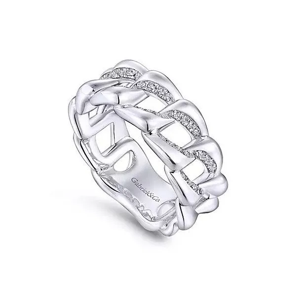 Sterling Silver Chain Link White Sapphire Ring