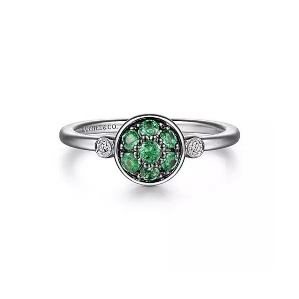 925 Sterling Silver Bezel Set Diamond and Emerald Cluster Ring Image 2 Texas Gold Connection Greenville, TX