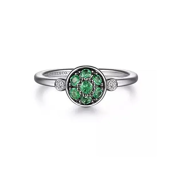 925 Sterling Silver Bezel Set Diamond and Emerald Cluster Ring Image 3 Texas Gold Connection Greenville, TX