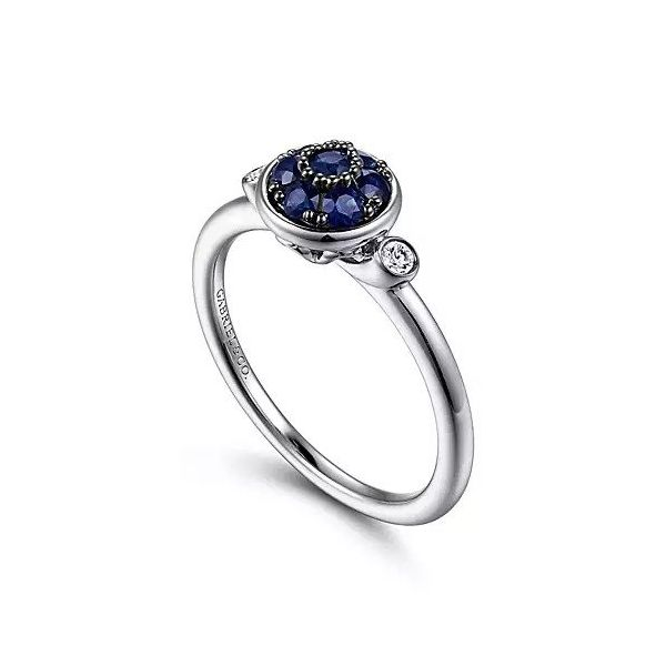 925 Sterling Silver Bezel Set Diamond and B Quality Blue Sapphire Cluster Ring Image 3 Texas Gold Connection Greenville, TX