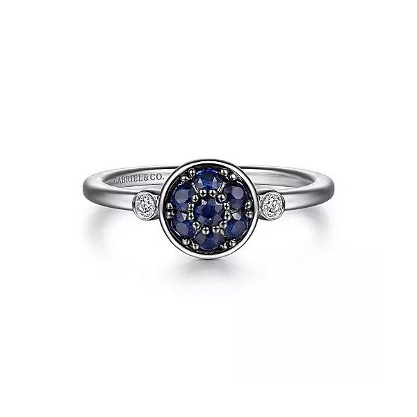925 Sterling Silver Bezel Set Diamond and B Quality Blue Sapphire Cluster Ring Texas Gold Connection Greenville, TX