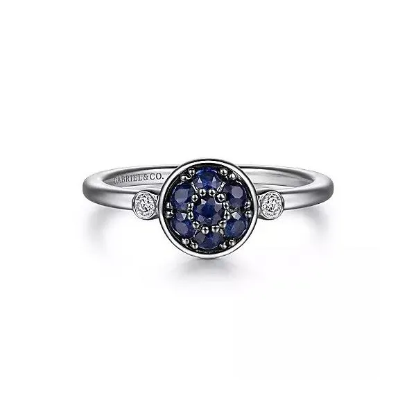 925 Sterling Silver Bezel Set Diamond and B Quality Blue Sapphire Cluster Ring Texas Gold Connection Greenville, TX