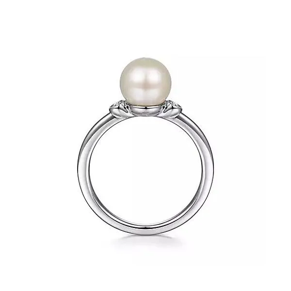 925 Sterling Silver Pearl and Diamond Ring W/Bezel Set Image 2 Texas Gold Connection Greenville, TX