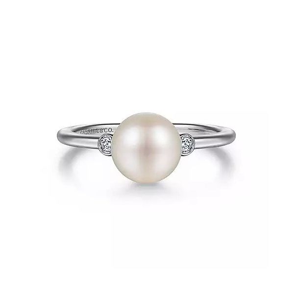 925 Sterling Silver Pearl and Diamond Ring W/Bezel Set Texas Gold Connection Greenville, TX