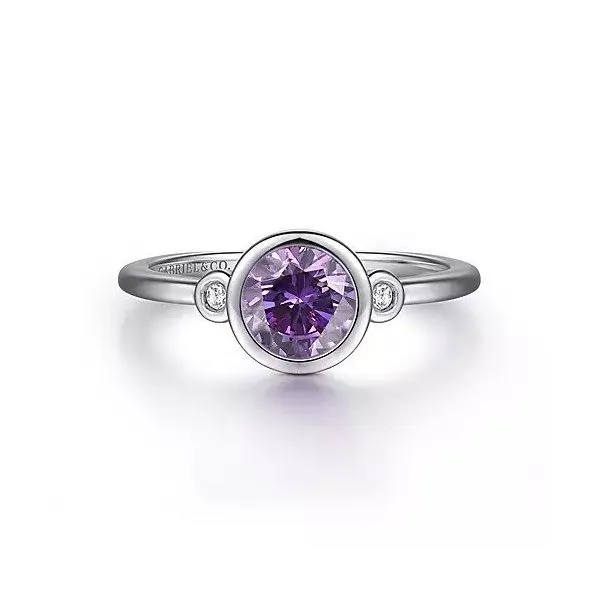 925 Sterling Silver Amethyst and Diamond Ring W/Bezel Set Texas Gold Connection Greenville, TX