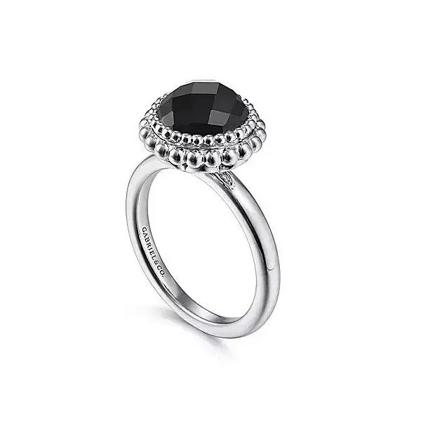 925 Sterling Silver Round Black Onyx Bezel Set Ring with Bujukan Bead Halo Image 3 Texas Gold Connection Greenville, TX