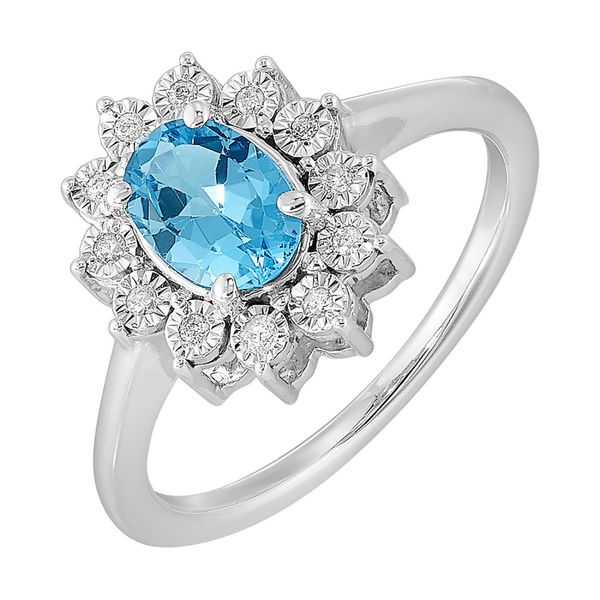 White .925 Silver Ring With 1.00Ct Blue Topaz And 0.05Tw Diamonds Texas Gold Connection greenville, TX