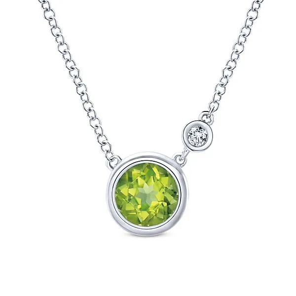 925 Sterling Silver Peridot and Diamond Pendant Necklace W/Bezel Set Texas Gold Connection Greenville, TX