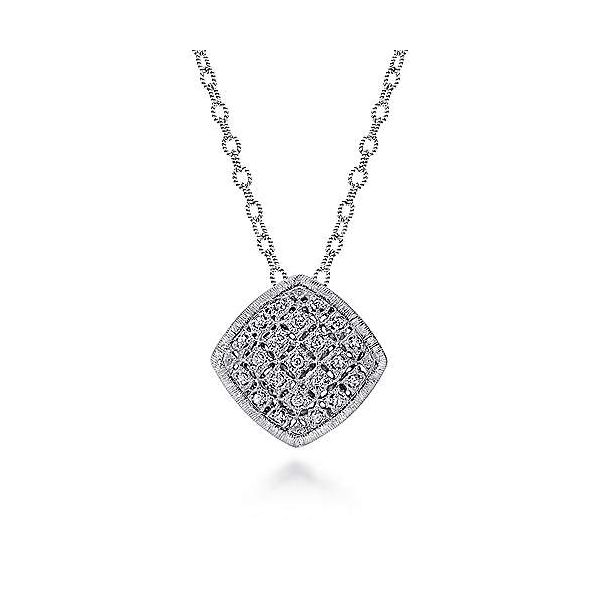18 inch 925 Sterling Silver Pave Diamond Cushion Shape Pendant Necklace Texas Gold Connection Greenville, TX