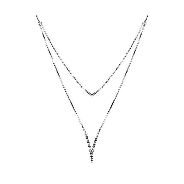 20 inch 925 Sterling Silver White Sapphire and Beaded Chevon Necklace Image 2 Texas Gold Connection Greenville, TX