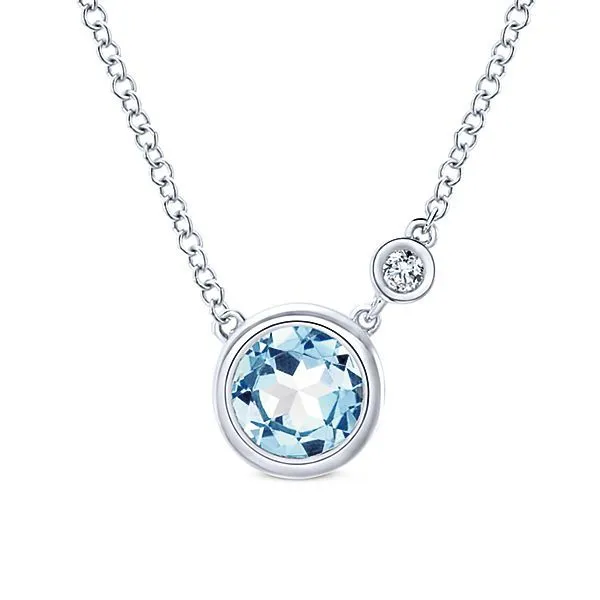 925 Sterling Silver Aquamarine and Diamond Pendant Necklace W/Bezel Set Texas Gold Connection Greenville, TX