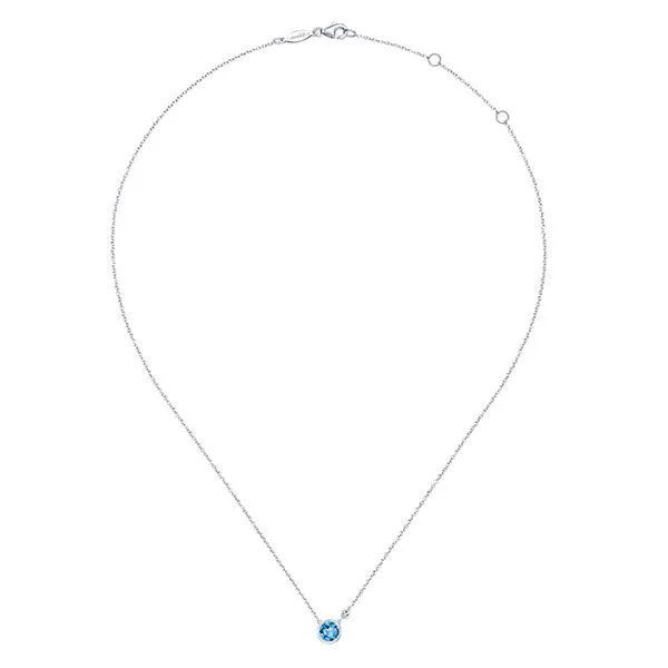 925 Sterling Silver Blue Topaz and Diamond Pendant Necklace W/Bezel Set Image 2 Texas Gold Connection Greenville, TX