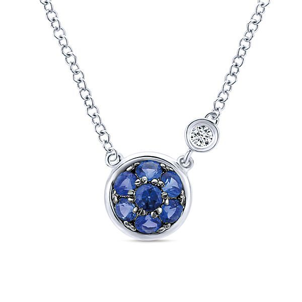 925 Sterling Silver Blue Sapphire Cluster And Diamond Pendant Necklace Texas Gold Connection Greenville, TX