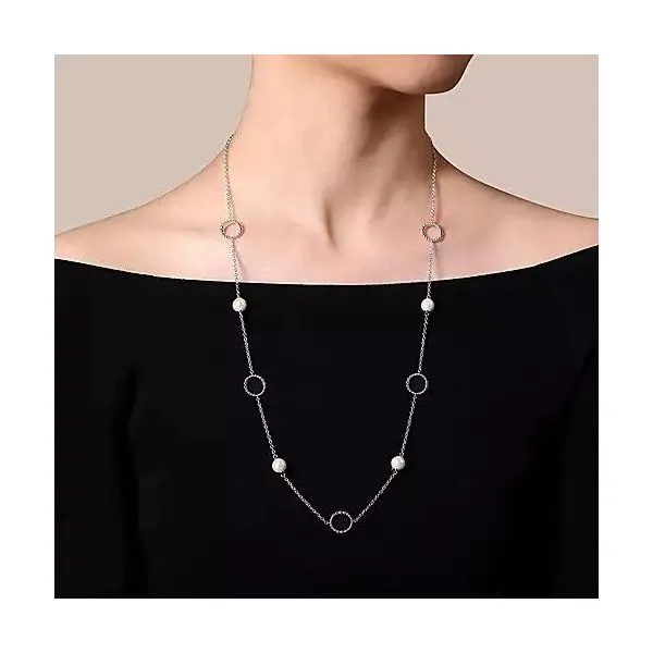 925 Sterling Silver Pearl and Open Circle Station Necklace Image 3 Texas Gold Connection Greenville, TX