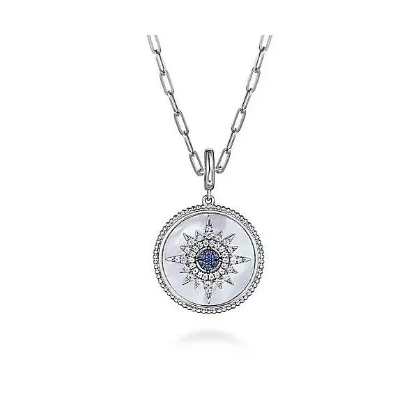 925 Sterling Silver Starburst Blue Sapphire and White Sapphire Bujukan Medallion Pendant in size 24mm Image 3 Texas Gold Connection Greenville, TX